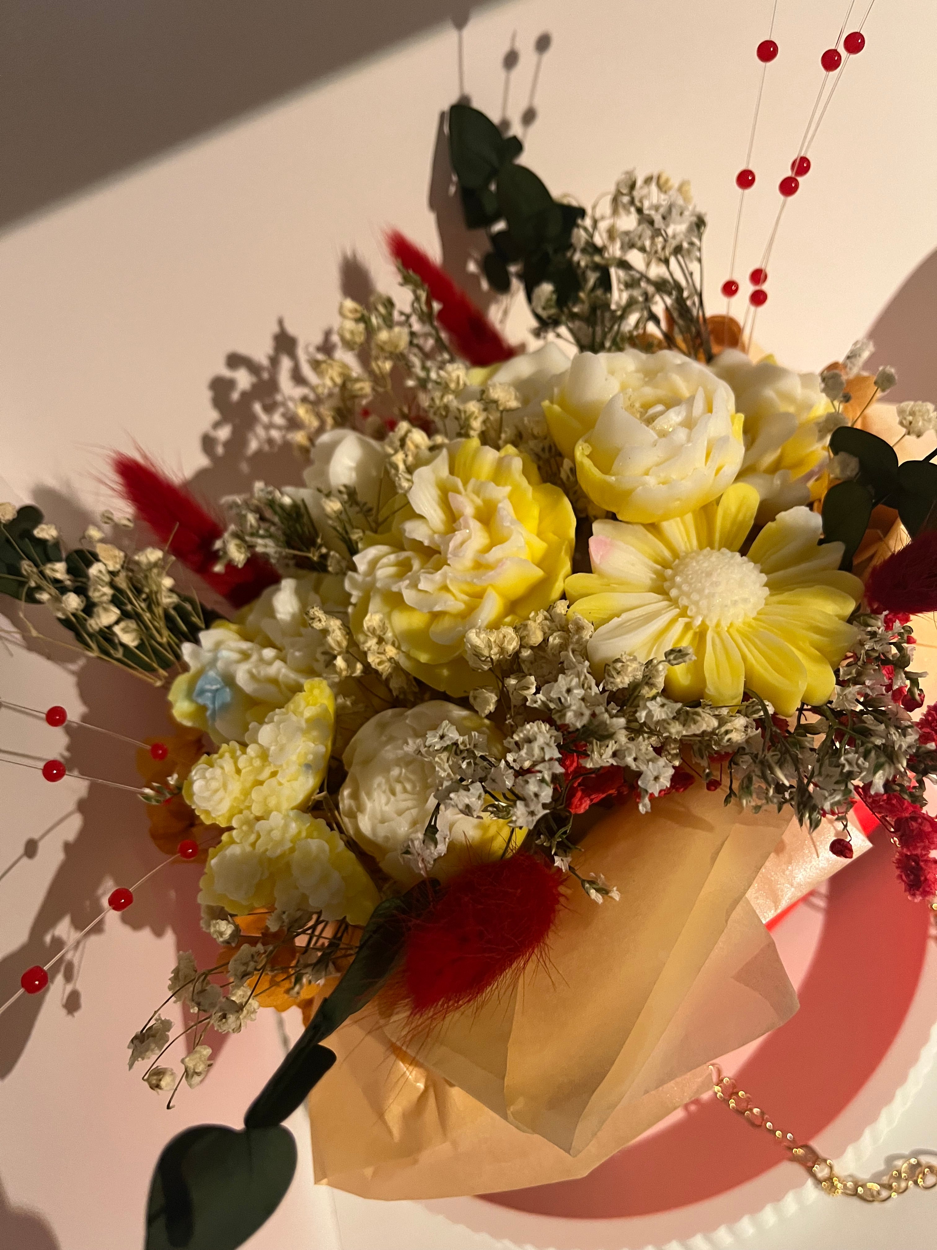 Blumenbouquet wachsmelts rot/gelb
