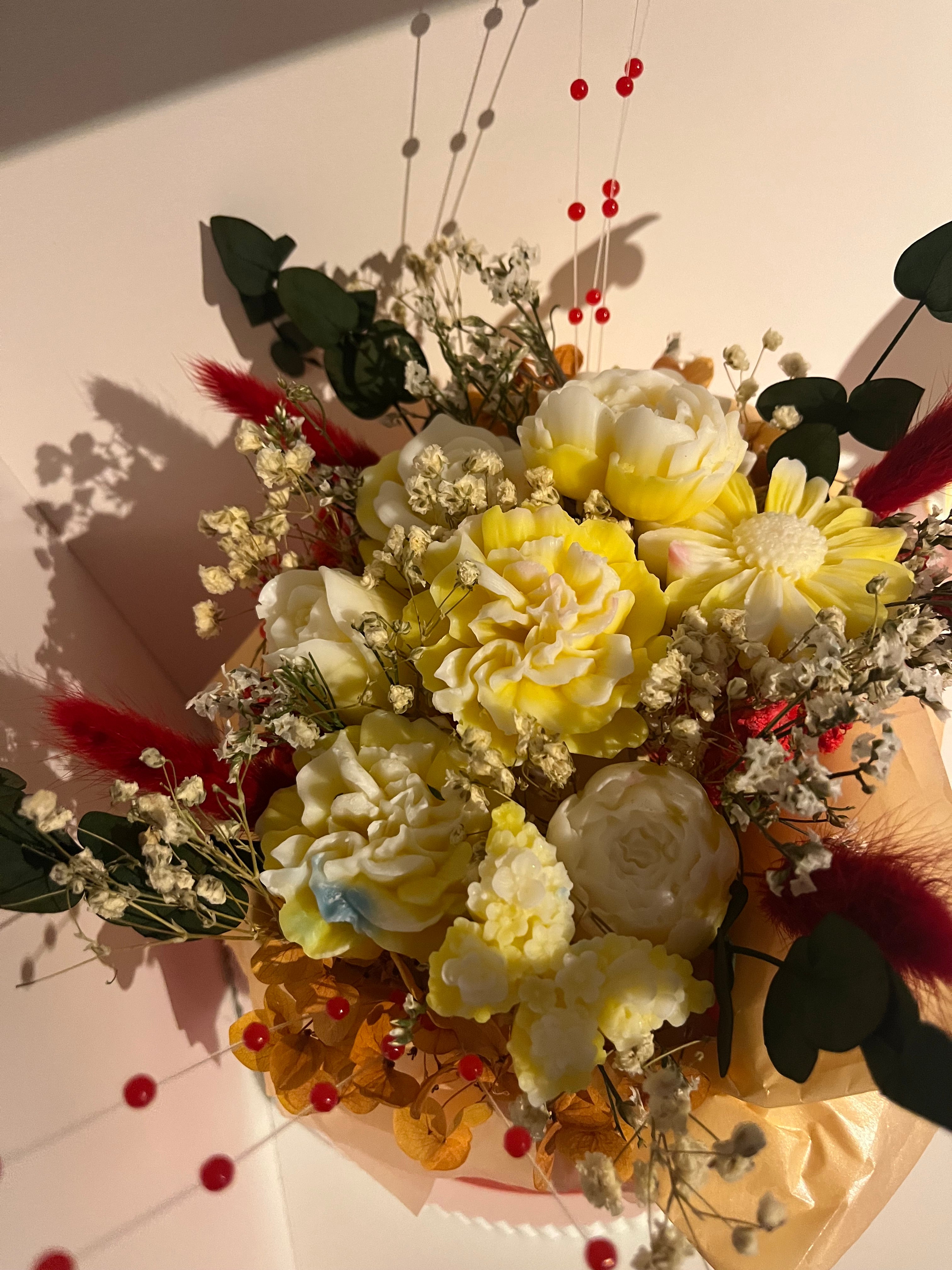 Blumenbouquet wachsmelts rot/gelb