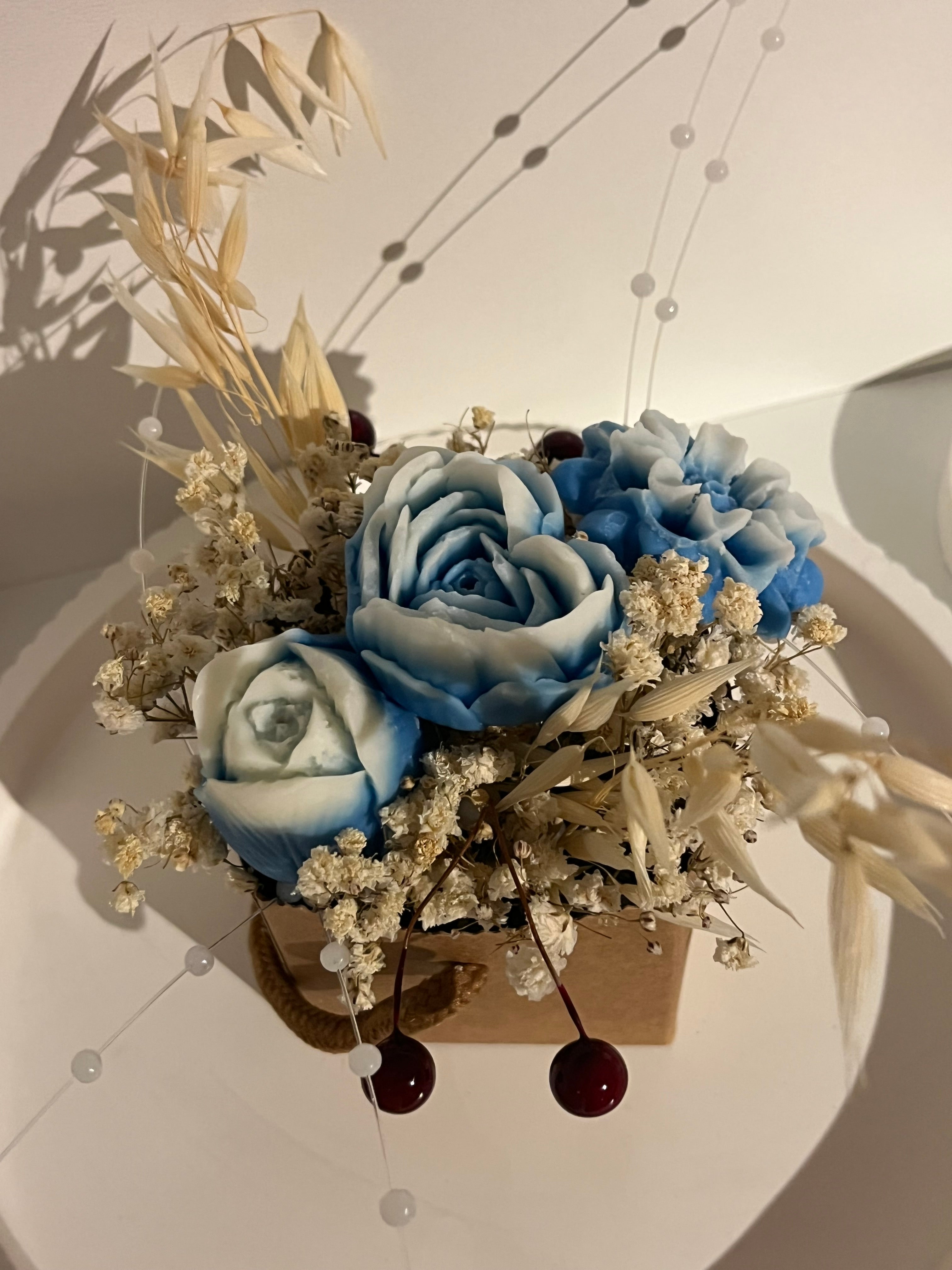 Mini Blumenbouquet blau/beige