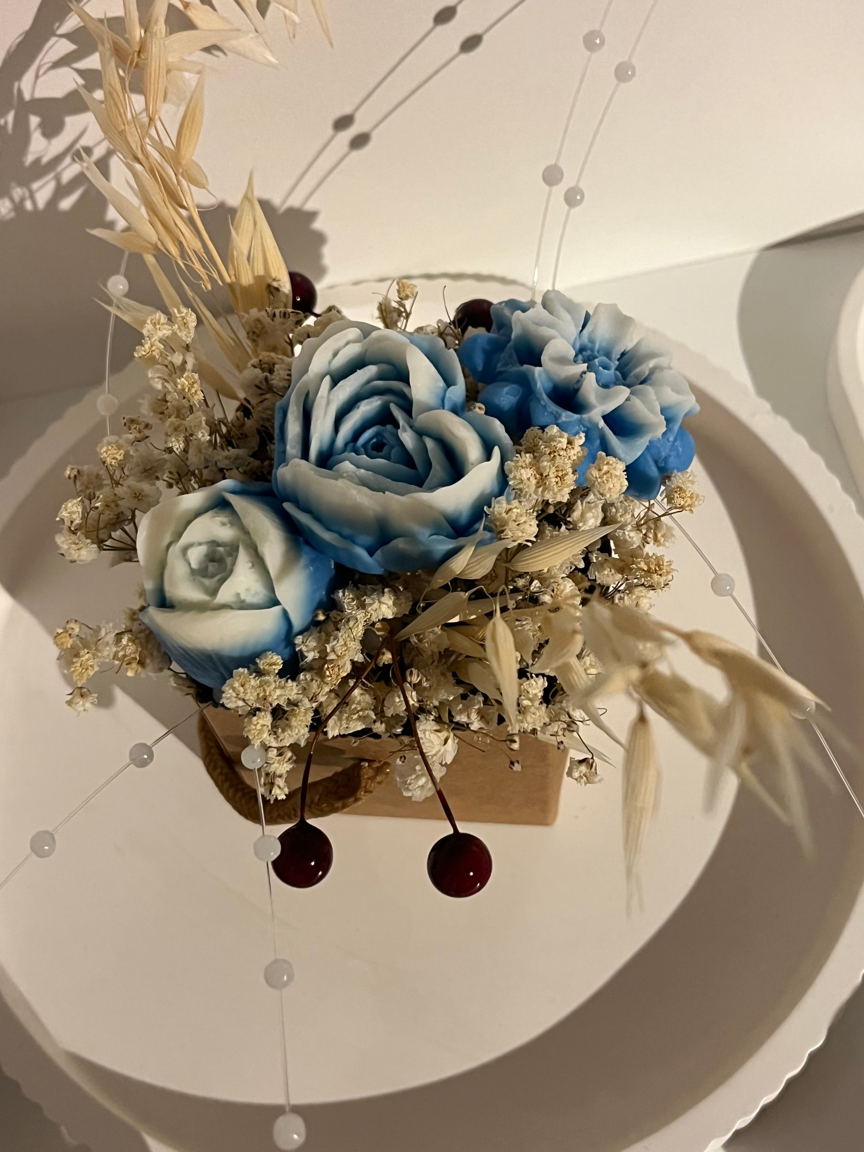 Mini Blumenbouquet blau/beige